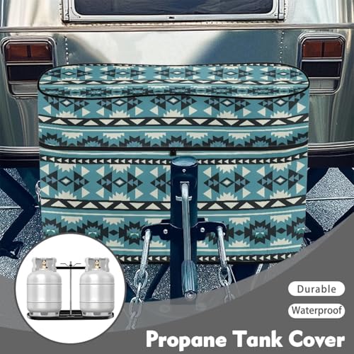 Blue Aztec Camper Propane Tank Cover Waterproof Propane Gas Tank Cover Fits 20LB Dual Propane Tanks All Weather Protection - color: Blue Aztec, size: S 20LB