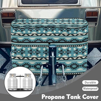 Blue Aztec Camper Propane Tank Cover Waterproof Propane Gas Tank Cover Fits 20LB Dual Propane Tanks All Weather Protection - color: Blue Aztec, size: S 20LB