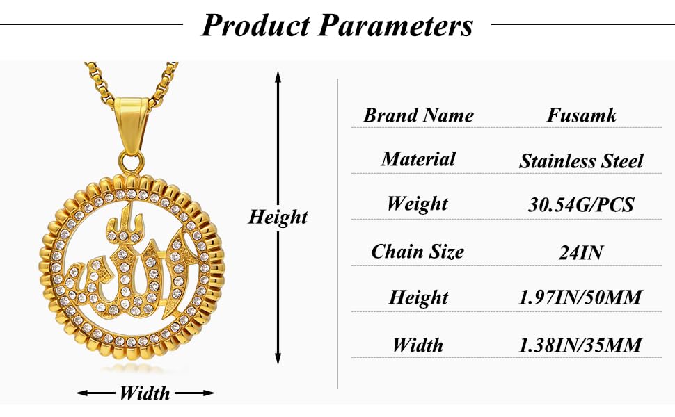 Hip Hop Stainless Steel Iced Out Hollow Allah Pendant Round Necklace - color: Gold