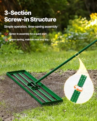 VEVOR Lawn Leveling Rake, 48"x10" Level Lawn Tool, Heavy-Duty Lawn Leveler with 78" Steel Extended Handle, Yard Leveling Rake Suit for Garden, Golf Lawn, Farm - size: 48x10in