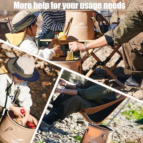 Naturehike 10L Collapsible Bucket, Folding Portable Wash Basin with Handle & Lid for Outdoor Camping Travelling Fishing Hiking Gardening Car Washing (Khaki-10L)