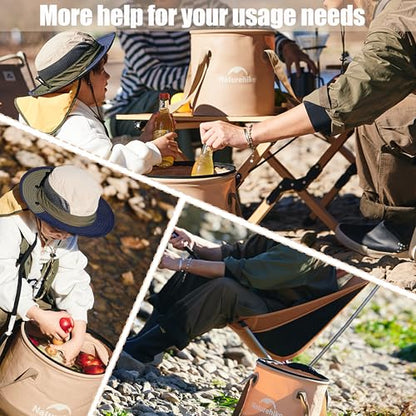 Naturehike 10L Collapsible Bucket, Folding Portable Wash Basin with Handle & Lid for Outdoor Camping Travelling Fishing Hiking Gardening Car Washing (Khaki-10L)