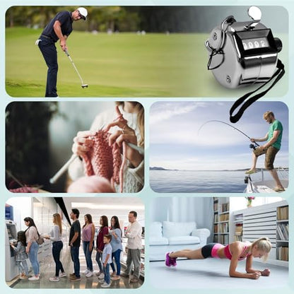 6 Pack Clicker Counter, Hand Tally Counters, 4 Digit Display Clicker | with Black Nylon Lanyard, Pitch Counter for Knitting, Coaching, Golf, Lap, Fishing, Umpire, Baseball, Row Sport - color: Silver Color