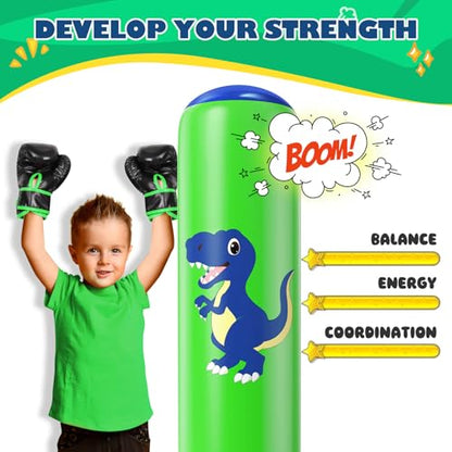 QPAU Inflatable Punching Bag, 48 Inch Stable Inflatable Boxing Bag for 3-6 Kids,Dinosaur Toy & Gifts for Boys and Girls, Kids Boxing Set for Practicing Karate, Taekwondo - color: Dinosaur Blue