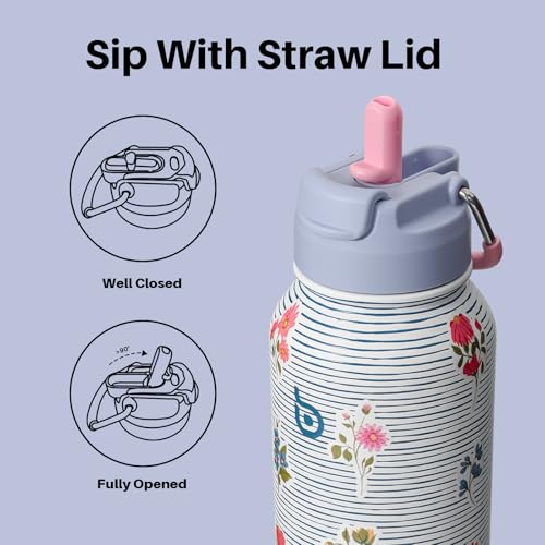 BOTTLE BOTTLE 32oz Insulated Water Bottle with Pill Box | Stainless Steel,Sport Water Bottle, with Straw Dual-use Lid and Pill Box, Design for Gym - color: Riviera Bloom