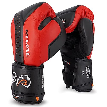 RIVAL Boxing RB10 Intelli-Shock Bag Gloves, Hook and Loop Closure - Ergonomic Fit, 1.25” of Closed Cell Foam for Intense Bag Use - color: Black/Red, size: X-Large