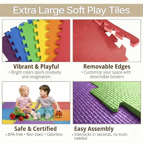 FlooringInc Baby Play Mat for Floor, Extra Large 2'x2' Foam Floor Tiles for Kids, Soft Interlocking Puzzle Mat, 1/2 Inch Thick, Non-Toxic EVA (Rainbow, 48 Tile Pack, 192 Sq Ft) - size: 48 Tile Pack