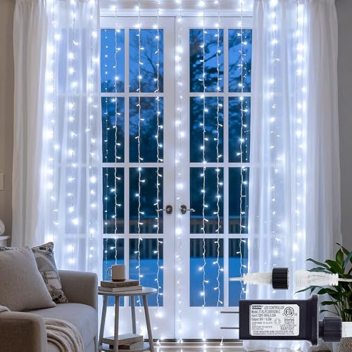 Star 304 LED 9.8ftx9.8ft 30V 8 Modes,Window Curtain String Lights Wedding Party Home Garden Bedroom Outdoor Indoor Wall Decorations(Cool White) - color: Cool White, size: 304LED