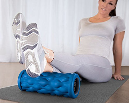 Teeter Massage Foam Roller - Textured for Deep Tissue Muscle Relief to Boost Recovery, Flexibility, Mobility - Back Pain Relief, Sports Massage, Myofascial Release - color: Less Firm (Blue/Wavy)