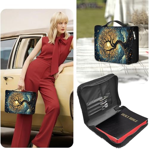 PU Leather Bible Cover with Handle & Pockets, Large Capacity Bible Case, Water-Resistant Scripture Organizer Bag with Bonus Card Holder, Christian Gift for Women & Men, Glowing Tree - color: Glowing Tree