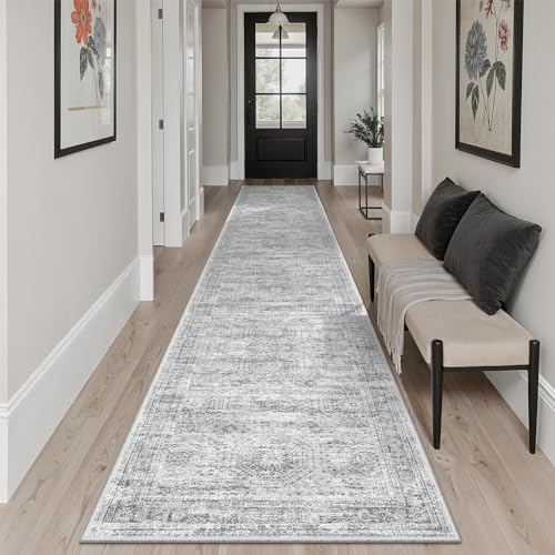 Soalmost Runner Rug 2x12 Washable Non-Slip Hallway Kitchen Runners Grey - color: Grey, size: 2' x 12' (Runner)