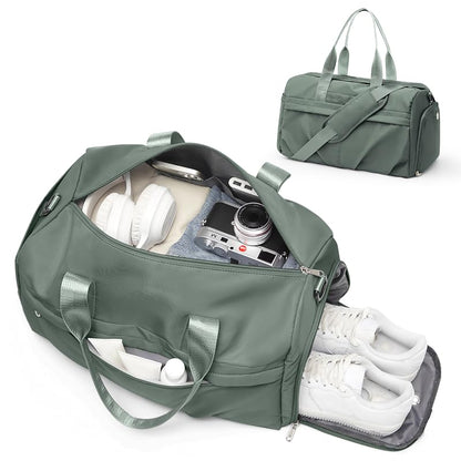 Gym Bag for Women Men, Sport Duffel Bag with Toiletry Bag & Shoe Compartment,Waterproof Travel Weekender Overnight Carry on Bag for Yoga with Trolley Sleeve, Green Set - color: A5-Green Set
