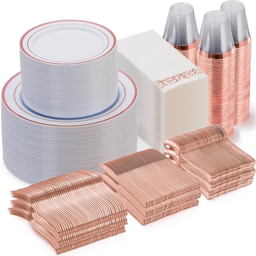 Goodluck 700 Pcs Rose Gold Disposable Party Dinnerware Sets for 100 Guests - color: Rose Gold, style: 100 Guests