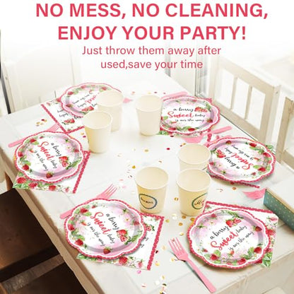 Qyeahkj 100 Pcs Strawberry Baby Shower Party Plates Napkins Forks Supplies Set Sweet Berry Tableware Party Supplies A Berry Sweet Baby Is On The Way Strawberry Dinnerware Decorations Favors Serve 25 - style: Strawberry Theme Baby Shower