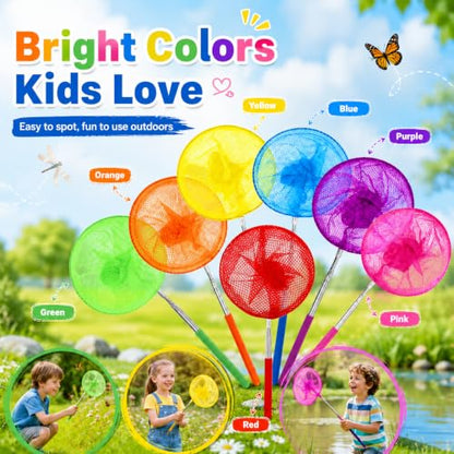 RAINFLOW Telescopic Butterfly Nets - Fishing Net with Anti Slip Grip | Outdoor Catcher Net for Catching Butterfly, Bugs, Insect, Fish, Ladybird, Extendable 6.7 in to 34 in - size: 7 Pack