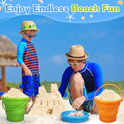 Foldable Beach Sand Toy Bucket for Kids Adults, Jumbo Collapsible Sandbox Bucket, Foldable Pail with Mesh Bag, Multi Use for Garden Beach, Camping, Easter Basket Gift, Fishing, Travelling 3PCS - style: Round
