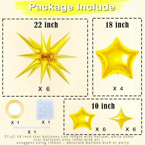 22 Pcs Gold Star Balloons,22/18/10 Inch Star Foil Mylar Balloon,Spike Balloon and Four Pointed Balloons for Party Supplies Christmas Birthday Wedding Photo Booth (Gold) - color: Gold