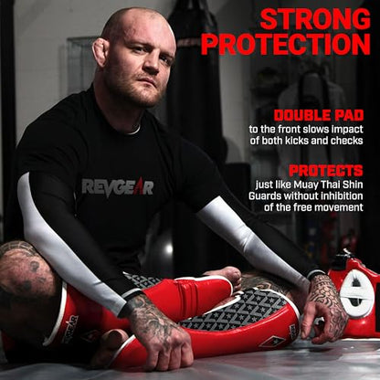 Revgear Superlite Light Weight Leather Shin Guards | for Martial Arts/MMA - color: Red, size: X-Large