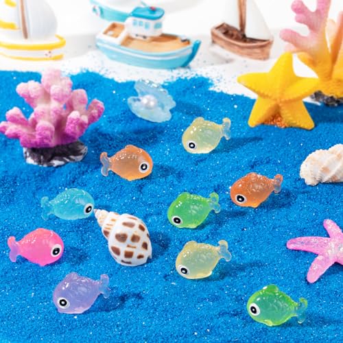 48Pcs Luminous Mini Resin Fish Figurines | Glow in The Dark Tiny Fish Ornament for Garden Landscape Aquarium Dollhouse Birthday Party Room Crafts Decor
