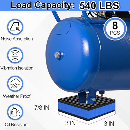8 Pack Anti Vibration Pads for Washing Machine 3"x3"x7/8", Sound Isolation Vibrating Pad Ribbed Rubber Damping Mat EVA Center for Air Compressors, Conditioner, Treadmill, HVAC Washer Dryer - size: 3" - 8 Pack