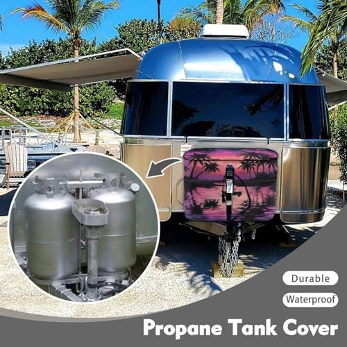 Boat Palm RV/Trailer/Camper Waterproof Cover Travel Trailer Propane Tank Cover Replacement Covers Fit for Dual 20lb Tanks Easy to Stall - color: Boat Palm Pattern, size: S(20LB)