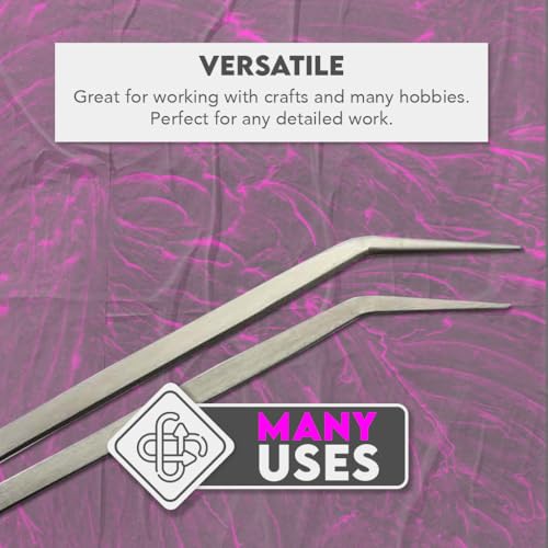 SE Stainless Steel 12-Inch Tweezers Set (2 PC.) - Straight and Angled Tips, Fine Point, Ideal for Crafts, Jewelry, Watch Repair - TW2-403 - size: 12"