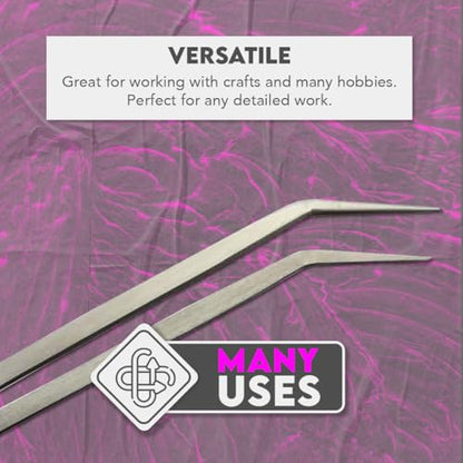 SE Stainless Steel 12-Inch Tweezers Set (2 PC.) - Straight and Angled Tips, Fine Point, Ideal for Crafts, Jewelry, Watch Repair - TW2-403 - size: 12"
