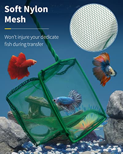 Pawfly Aquarium Fish Net with Braided Metal Handle Square Net with Soft Fine Mesh Sludge Food Residue Wastes Skimming Cleaning Net for Fish Tanks Small Koi Ponds and Pools - style: 4 Inch(4 Pack)