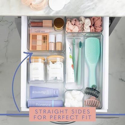 primebox Plastic Clear Drawer Organizers. Bathroom, Kitchen, Bedroom, Jewelry, Office Organizer Bins, Storage Trays. Heavy Duty, Stackable. 9" x 3" x 2" Set of 6 - size: 9" x 3" x 2"