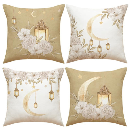 4PCS Gold Ramadan Eid Light Throw Pillow Covers Light Moon Square Islamic Lunar and Lantern Design Pillow Cases Linen Zipper Cushion Cases for Couch Sofa Car Living Room Home Decor Pillowcase 04 - color: 4pcs Throw Pillow Covers 04