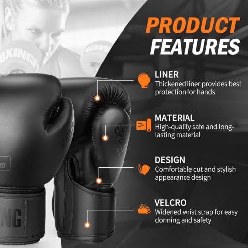 Boxing Gloves for Men&Women,Training,MMA,Sparring,Muay Thai,8oz-16oz - color: Black, size: 14oz