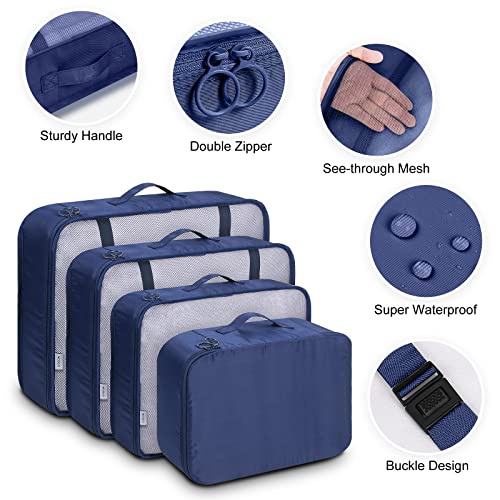 Mossio 9 Set Packing Cubes with Shoe Bag & Electronics Bag - Luggage Organizers Suitcase Travel Accessories - color: Navy Blue