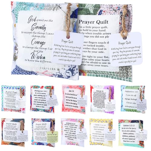 Fanfanwin 12 Pcs Mini Prayer Quilt with Cross Inside, Christian Vintage Pocket Scripture Prayer Quilt Squares Sympathy Gifts for Women Clergy Pastor Appreciation Favors(Mixed)