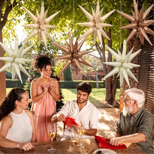 6 Pcs Blue Red Explosion Star Foil Balloons Birthday Party Decor - color: Nude Cream Beige