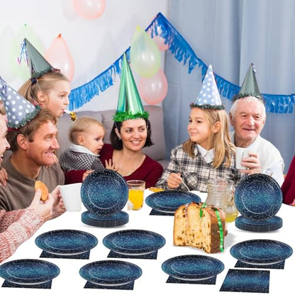 48Pcs Starry Night Starry Sky Galaxy Paper Plates and Napkins Solar System Party Decorations Ramadan Birthday Party Supplies Outer Space Disposable Tableware for Baby Shower Boys Girls Serves 24 - style: Starry Night