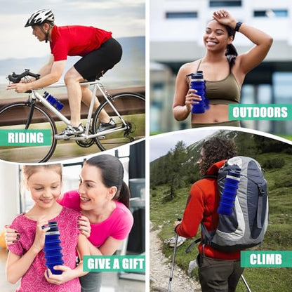 ONTA Collapsible BPA Free Silicone Water Bottle, 20oz - Portable, Leakproof, Easy Clean, Shatter Resistant, Travel Friendly - color: Darkblue, size: 18.6 Ounces