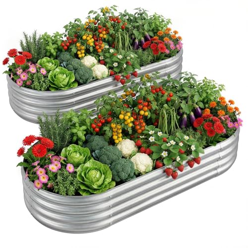 Land Guard 2 Pack 4×2×1ft Galvanized Raised Garden Bed Outdoor, Heavy Duty Bottomless Metal Raised Planter Box for Vegetables, Flowers, Herbs, Backyard Patio Gardening, Silver - color: 1-silver, size: 4×2×1ft(2pcs）