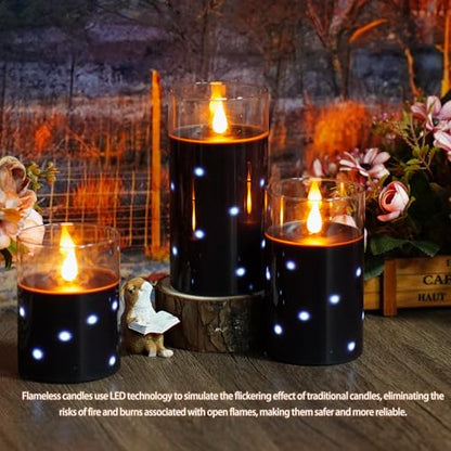 Nimiko Real Wax Flameless Candles Glass,Battery Operated LED Candles with Flickering Flame,Glass Shell,Interior Star Light Decoration Set of 3 Black (D3×H 4" 5" 6") for Home Decor,Holiday Decoration : Tools & Home Improvement