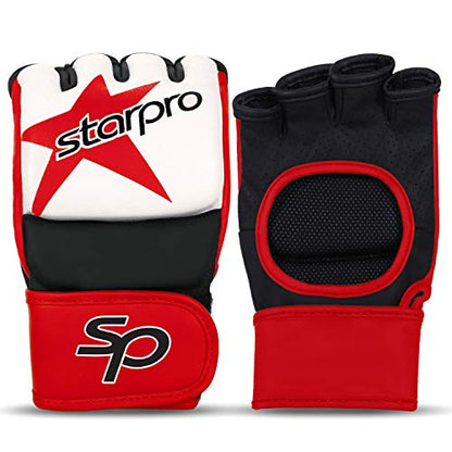 Starpro MMA Grappling Gloves for Men & Women - Faux Leather with Dense Padding- Sparring Training Kickboxing Martial Arts Competition - color: Red/Black, size: X-Large