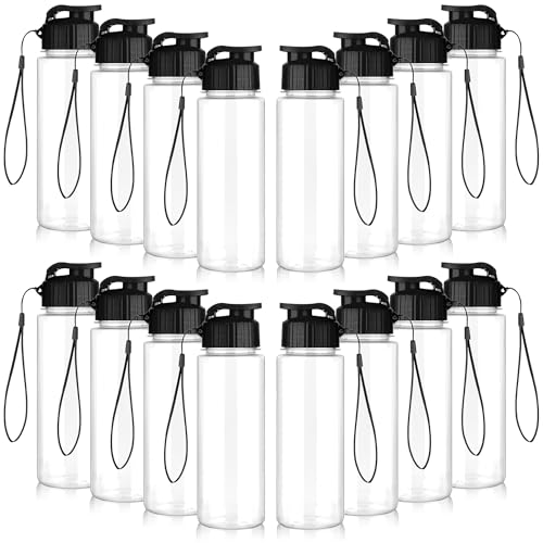16 Pack Bulk Water Bottles-17oz Plastic Sports Water Bottles for Kids and Adults Leak Proof, Reusable for Gym Travel School Office, Black - color: Black
