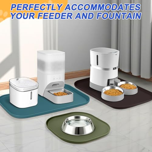 SMILOOL Silicone Pet Food Mat with Raised Edge for Food and Water Bowl, Dog Feeding Mats, Cat Food Trays for Floor Waterproof, Rubber Tray for Dogs and Cats, 24 x 16 x 0.8 White Sand(Yellow Cast)
