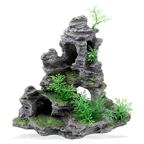 Aquarium Ornament Mountain Decor Stone Statue Rockery Cave Landscape for Fish Tank Decorations, Large