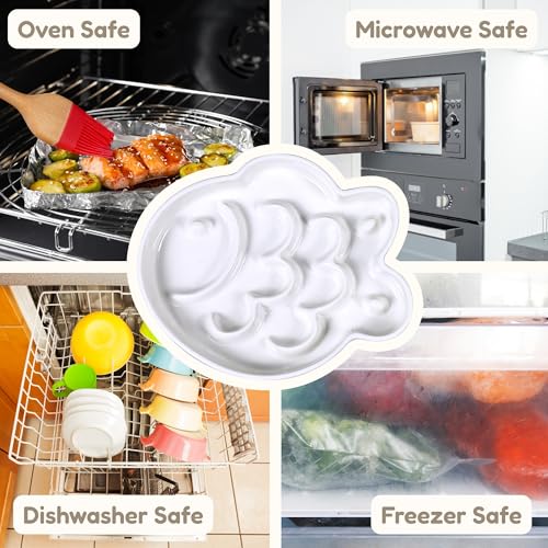 Ceramic Cat Slow Feeder Bowl - Shallow Whisker Friendly Cat Plate for Dry and Wet Food - Puzzle Feeder for Slow Eating - Helps Reduce Vomiting - Microwave & Dishwasher Safe -Non Slip(White,6.3''W) - color: White