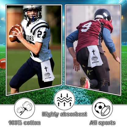 Simgoing Football Towel Christian Cross Cotton Quarterback Football Field Towel with Hook and Loop Closure White Gym Hand for Men Adults Youth