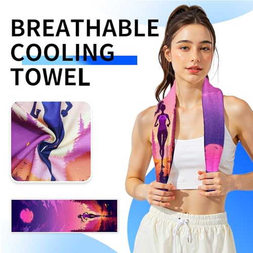 Cooling Sports Towel 39"X11.8" Cold Feeling Towel for Gym Fitness Running Yoga Microfiber Soft Quick Drying Breathable Lightweight Camping Towel Summer Hiking Climbing Workout Essentials(Running) - color: Pink&purple