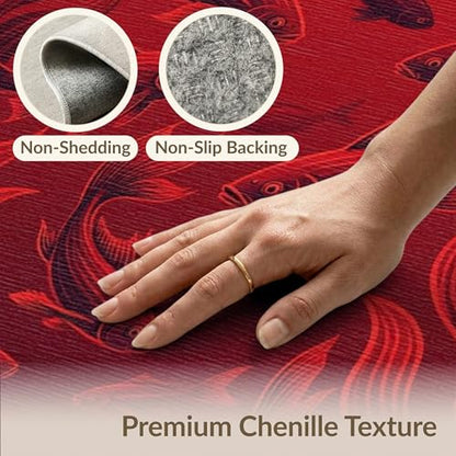 8'x10' Washable Graphic Fish Large Rug, Dark Red Non-Shedding Pet Friendly Carpet Foldable Easy Care Mat for King Size Bedroom, Master Suite, Under Bed | Ref:1908905 - color: Red/Pattern 25, size: 8' x 10' (Rectangular)