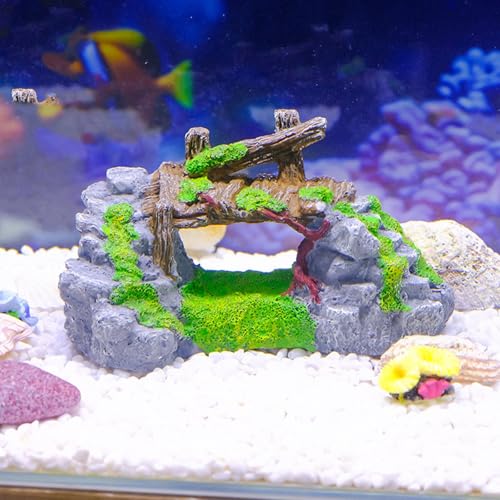 Fish Tanks Bridge Grass Simulation Landscape Large Rockery Fishtank Landscaping Fish Tanks Bridge Rockery Underwater Landscape Decors