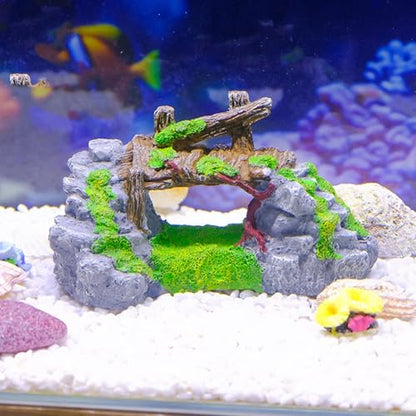 Fish Tanks Bridge Grass Simulation Landscape Large Rockery Fishtank Landscaping Fish Tanks Bridge Rockery Underwater Landscape Decors
