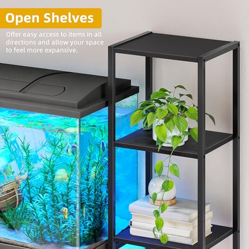 DWVO 55-75 Gallon Aquarium Stand with Power Outlets & LED Light | Display Stand for Turtle Tank, Reptile Terrarium, Heavy Duty Metal Fish Tank Stand Suitable for Living Room, Entryway - color: Black