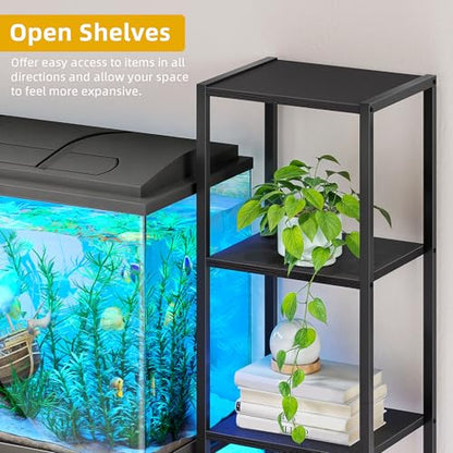 DWVO 55-75 Gallon Aquarium Stand with Power Outlets & LED Light | Display Stand for Turtle Tank, Reptile Terrarium, Heavy Duty Metal Fish Tank Stand Suitable for Living Room, Entryway - color: Black